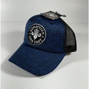AFFLICTION Space Dye Live Fast Patch Snapback Trucker Hat Blue Black Men's *NEW*